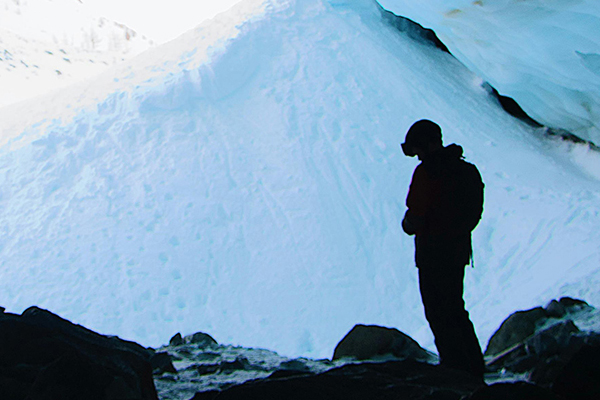 a man struggling with pornography addiction on a glacier